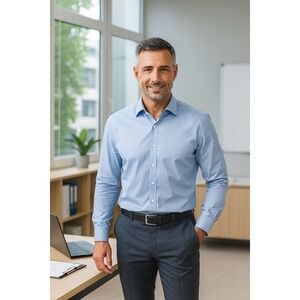 Cremiux Slim Fit Dress Shirt Men's Size 16.5 34 Blue